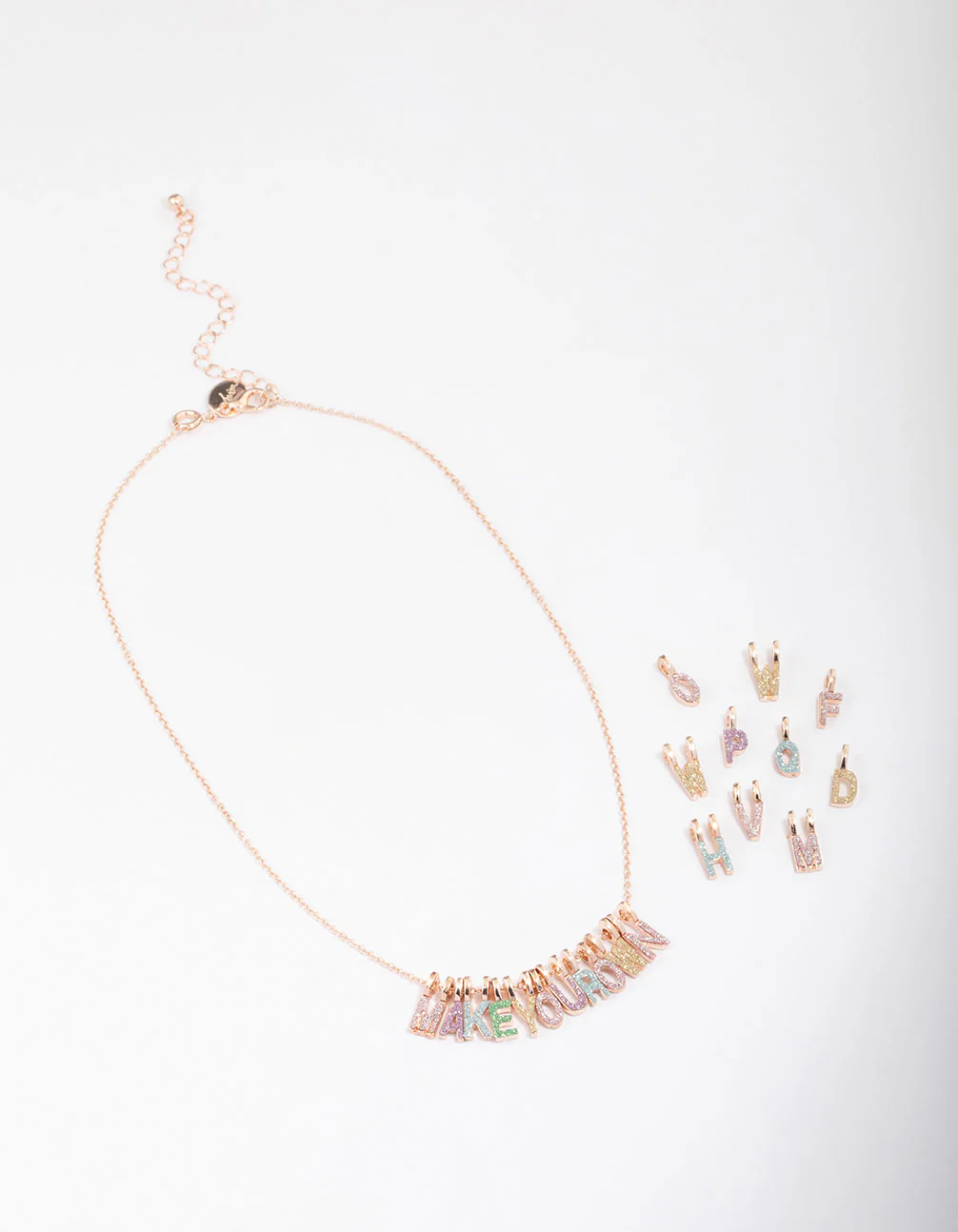 Kids Rose Gold Glitter Letter Make Your Own Necklace Charm Set - Image 2