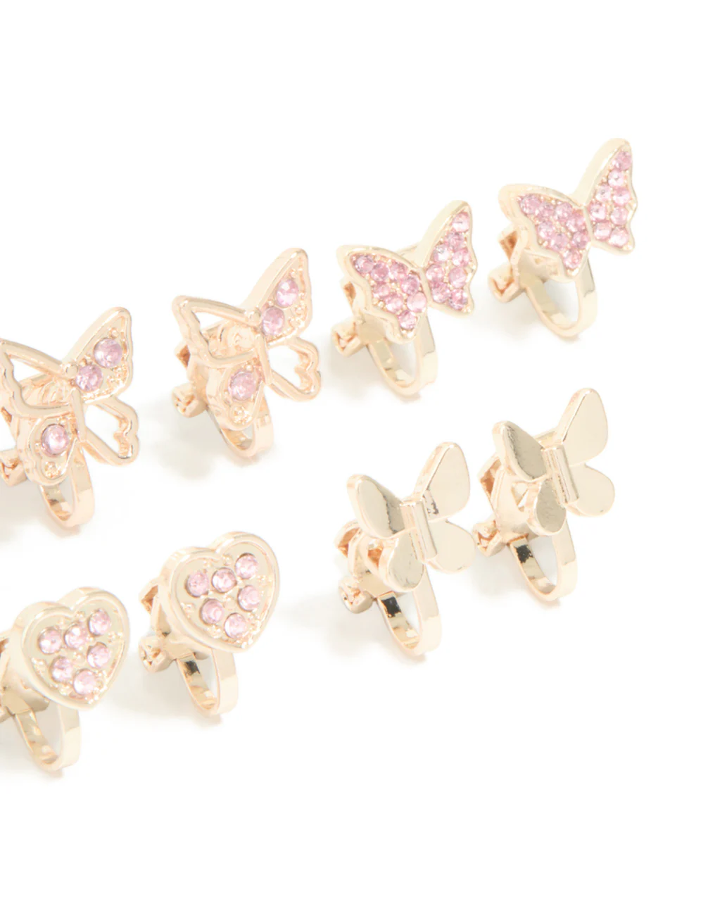 Kids Rose Gold Pink Diamante Butterfly Clip On Earrings 5-Pack - Image 3