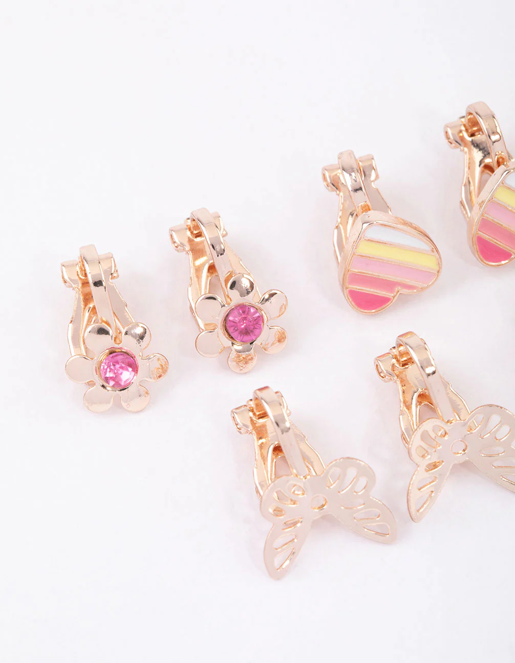Kids Pink Butterfly & Heart Clip On Earrings 6-Pack - Image 2