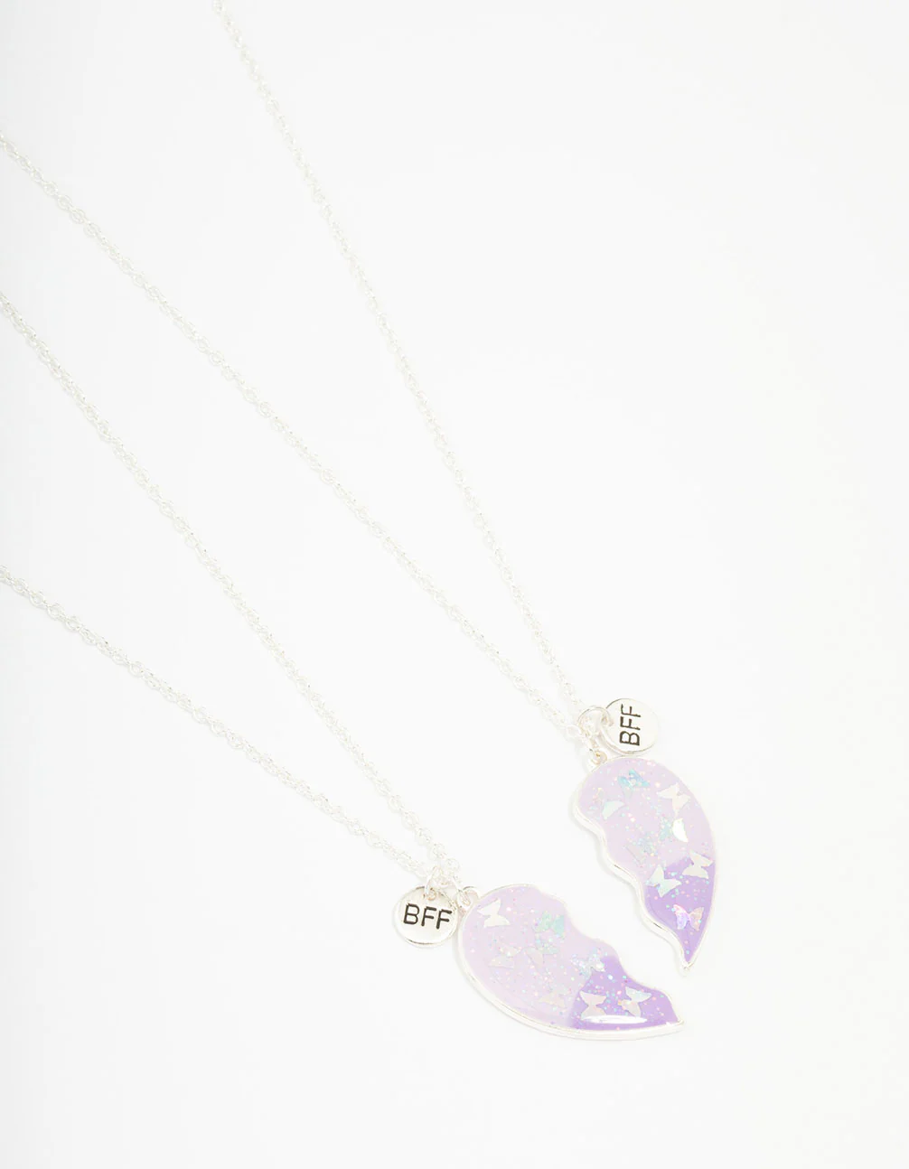Kids Silver Butterfly & Heart Best Friends Necklace Pack