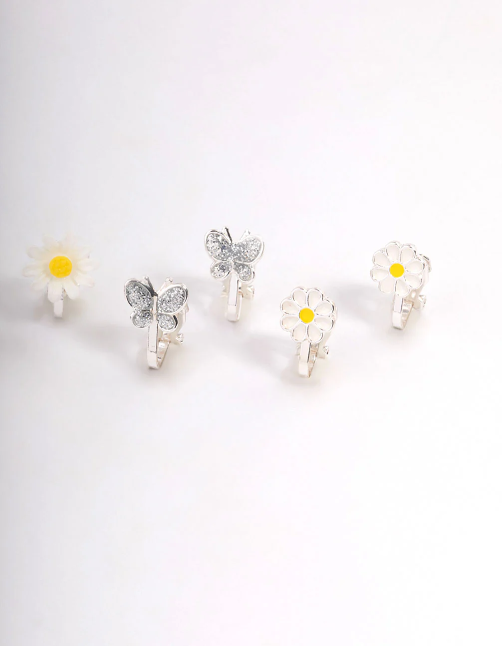 Kids Silver Daisy Clip On Earrings 5-Pack - Image 3