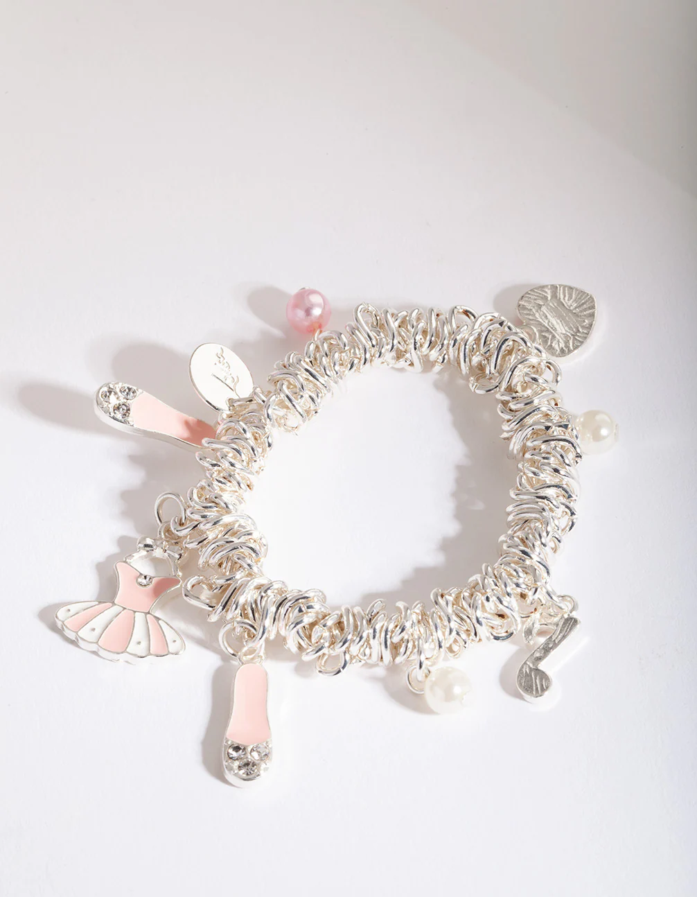 Kids Silver Pink Heart Stretch Bracelet - Image 2