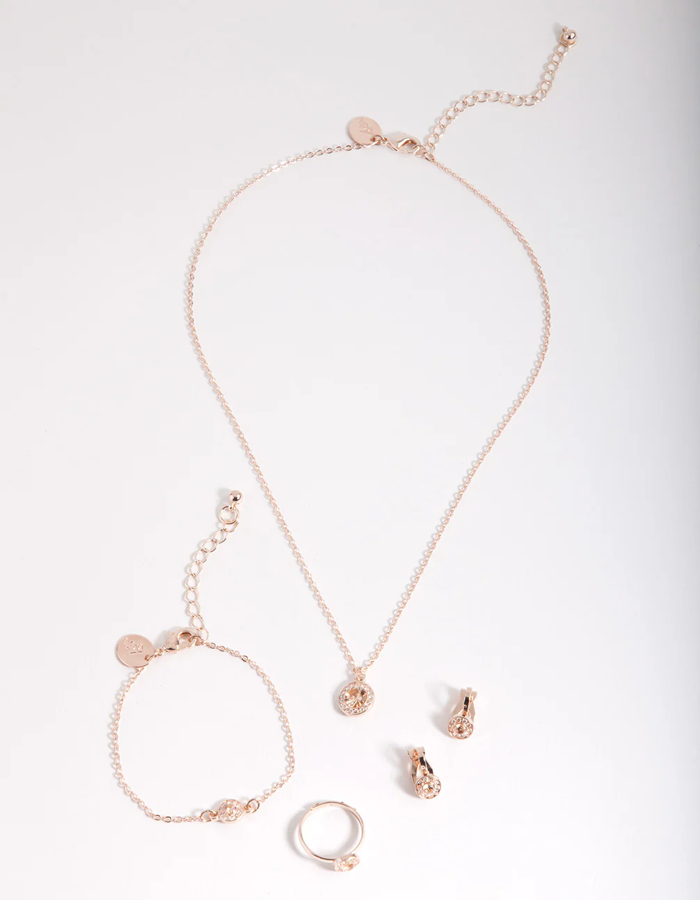 Kids Rose Gold Cubic Zirconia Halo Jewellery Set - Image 2