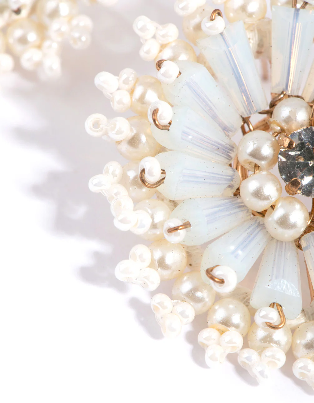 White Beaded Pearl Disc Stud Earrings - Image 3