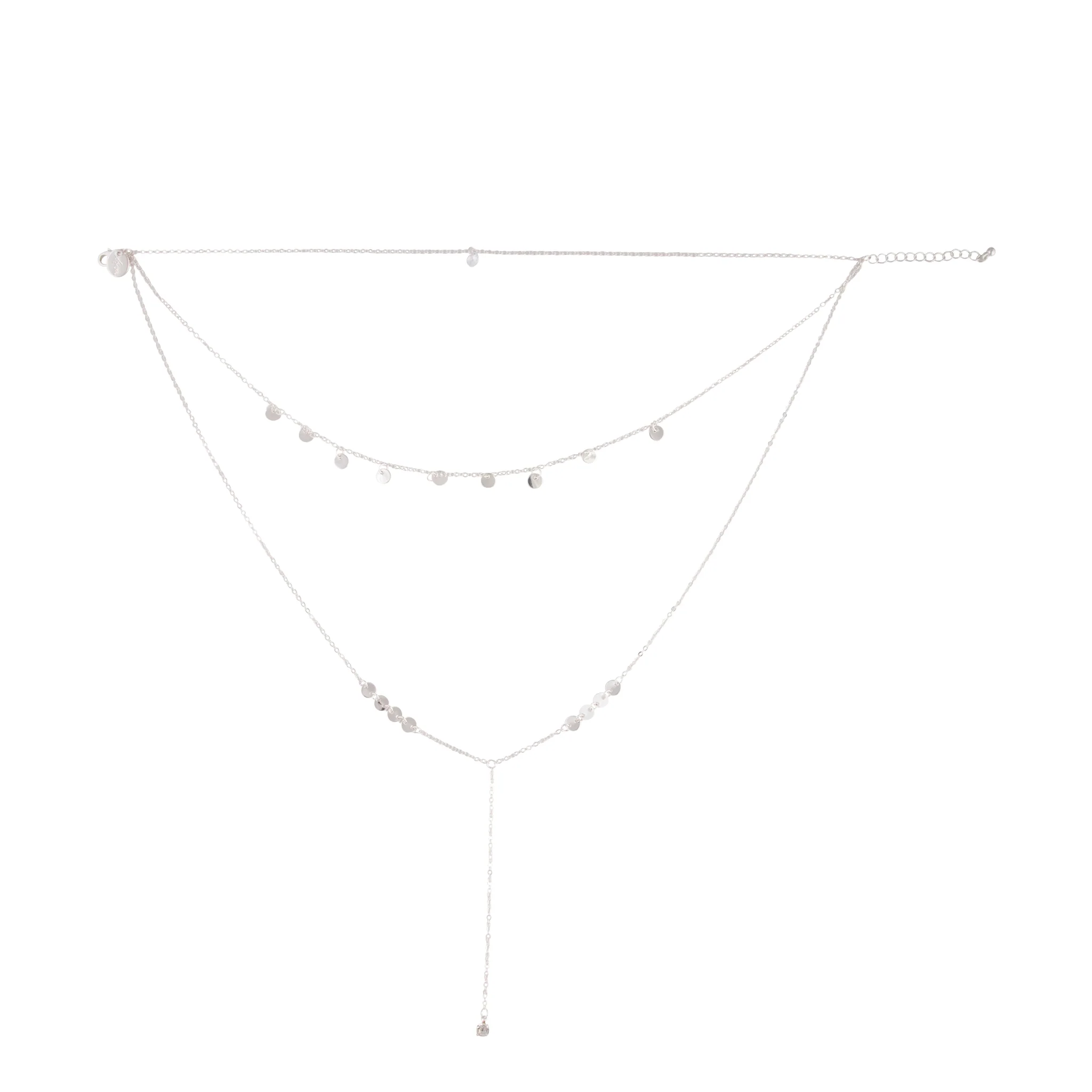 LAYERED FINE DISC Y NECK CHOKER IN SILVER - Image 2