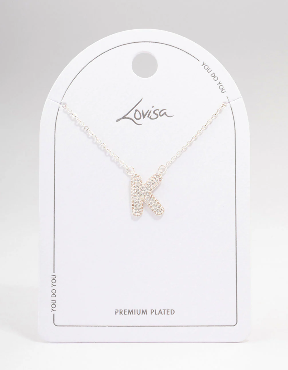 Silver Plated Letter K Pave Pendant  Necklace - Image 3