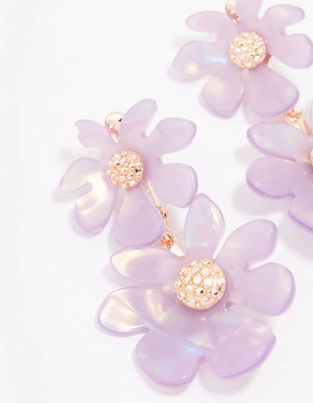 Lilac Flower Diamante Drop Earrings - Image 2