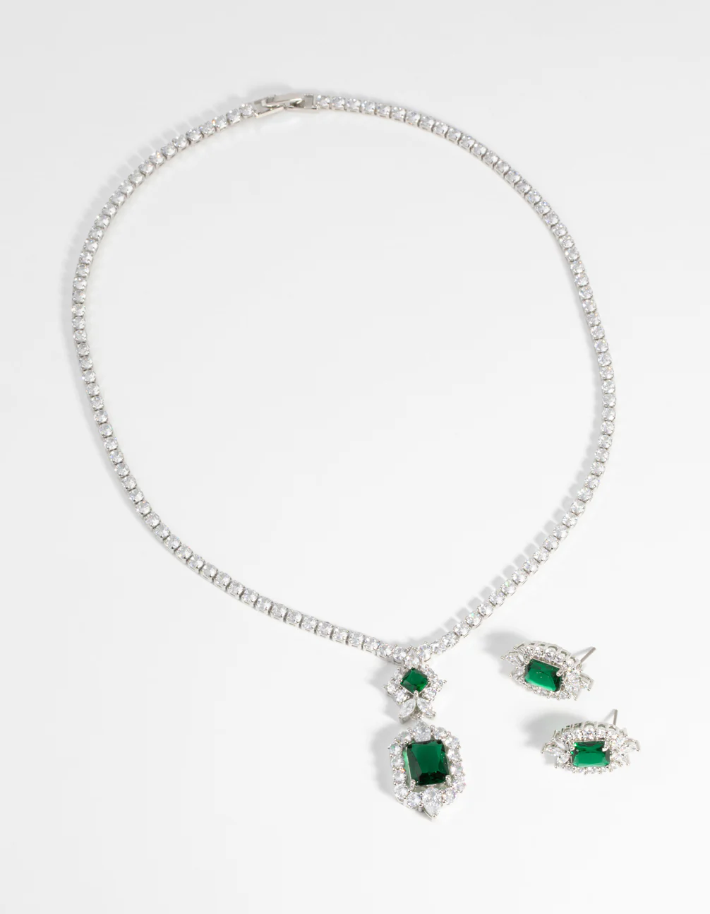 Vintage Emerald Diamond Simulant Necklace & Earrings Set - Image 2