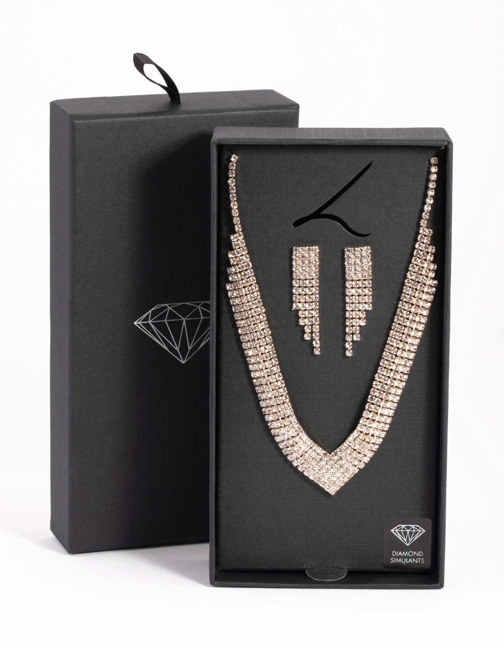 Rose Gold Diamond Simulant Necklace & Earrings Set - Image 2