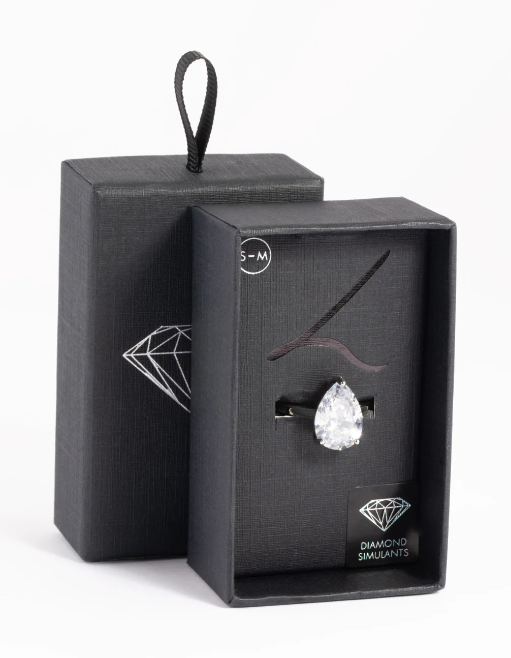 Rhodium Diamond Simulant Teardrop Ring - Image 3