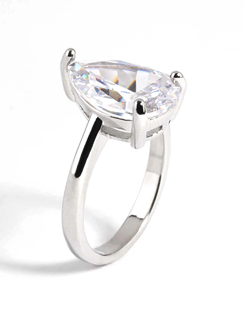 Rhodium Diamond Simulant Teardrop Ring - Image 4