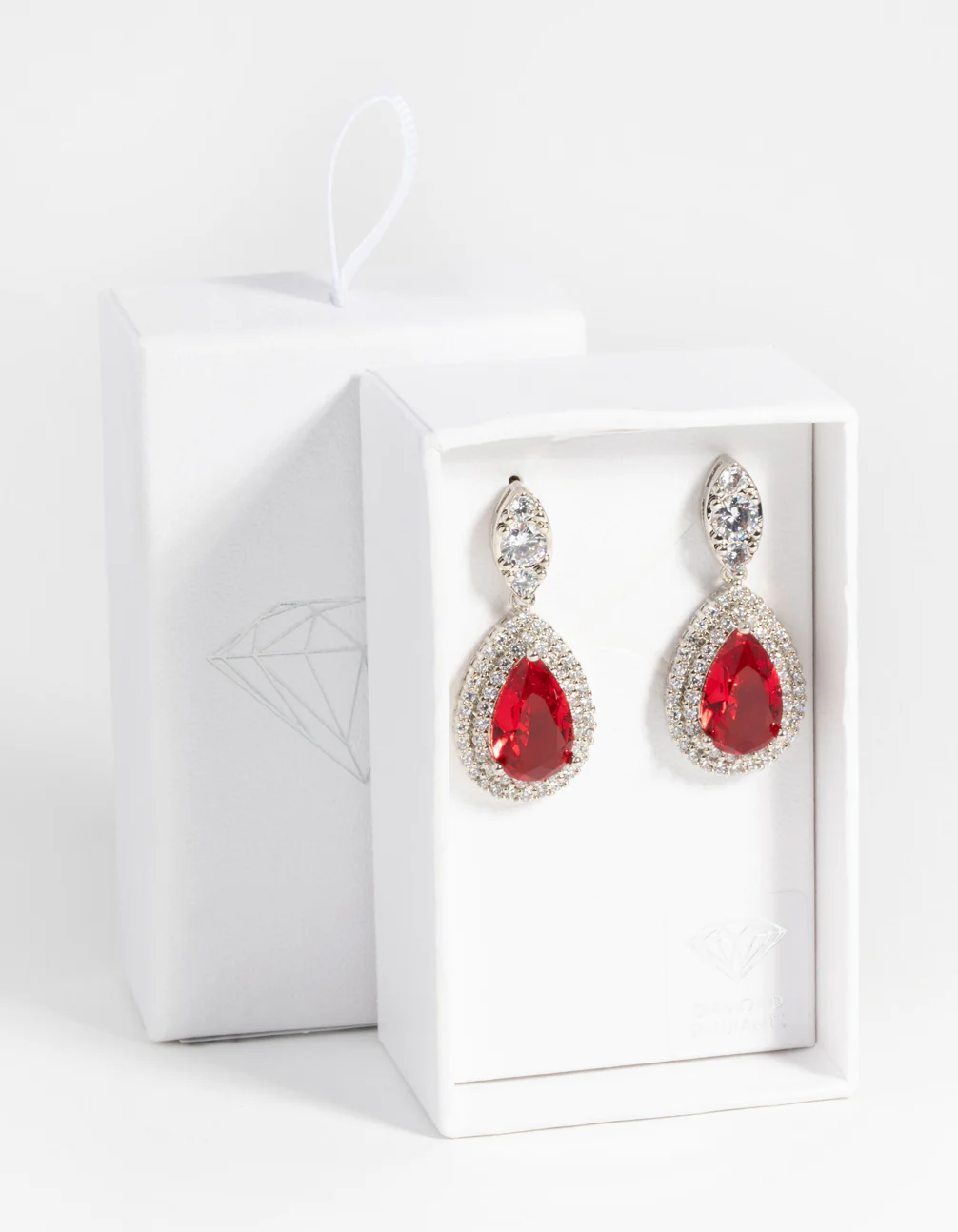 Silver Diamond Simulant Halo Drop Earrings - Image 3