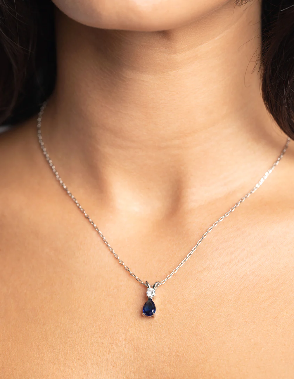 Silver Diamond Simulant Sapphire Necklace - Image 2