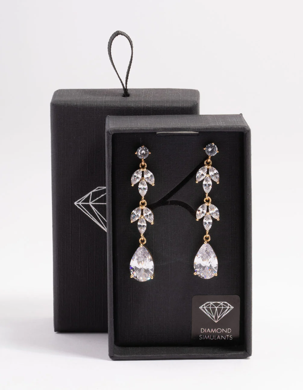 Diamond Simulant Double Vine Teardrop Earrings - Image 3