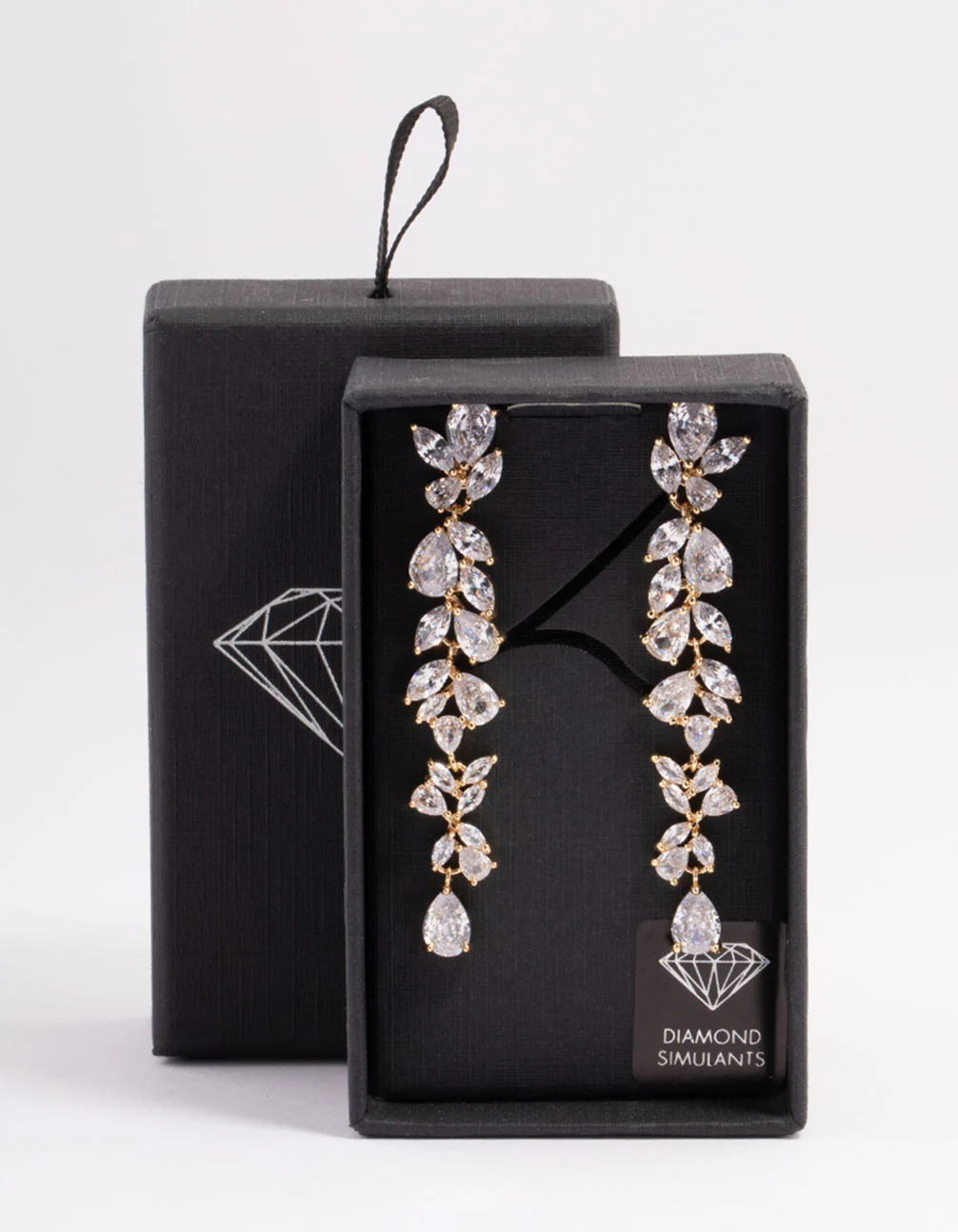 Diamond Simulant Gold Petal Drop Earrings - Image 3