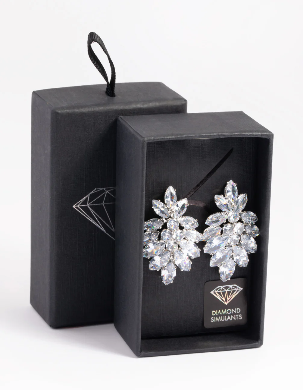 Silver Diamond Simulant Marquise Statement Earrings - Image 3