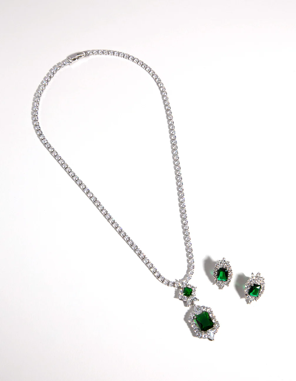 Silver Emerald Necklace & Earrings - Image 2