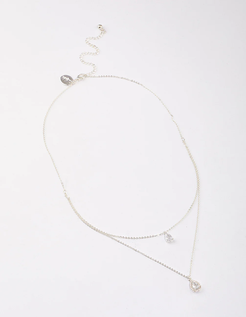 Silver Double Pear Layered Necklace - Image 2