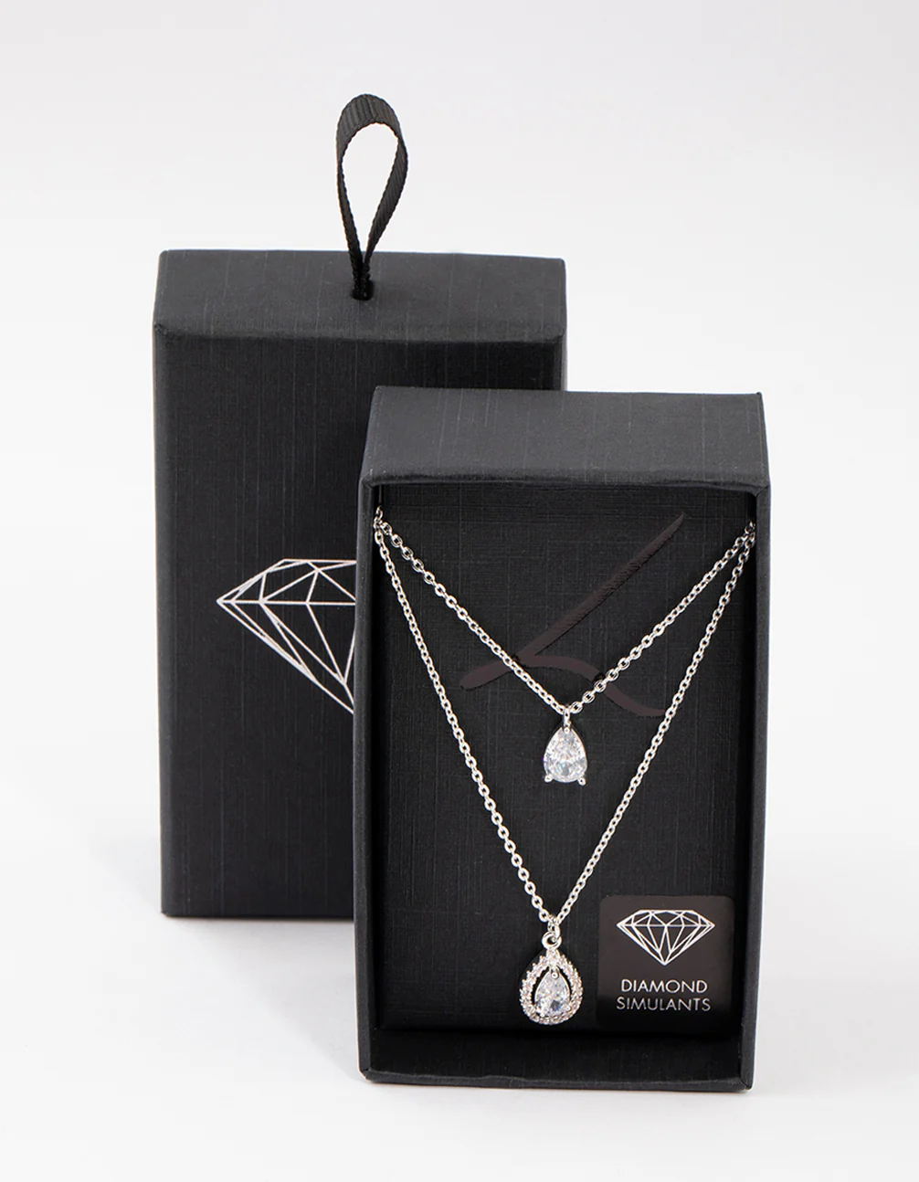 Silver Double Pear Layered Necklace - Image 4