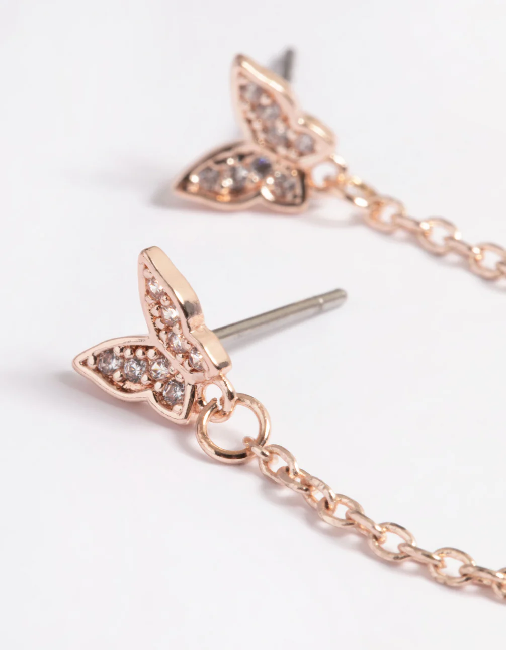 Rose Gold Plated Brass Butterfly Chain 5-Pack Earrings - Image 5