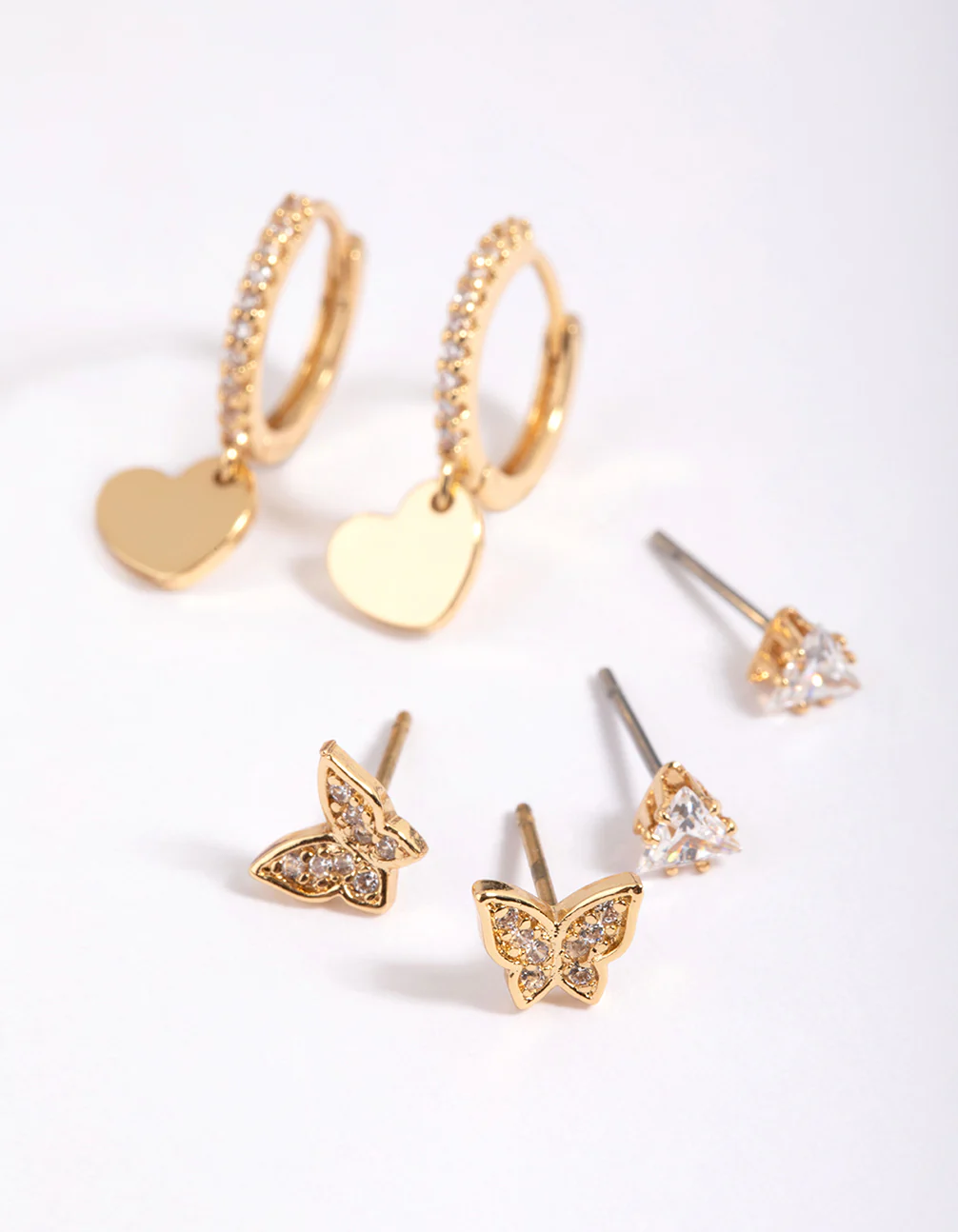 Gold Plated Brass Butterfly & Heart Earring Stack 6-Pack - Image 3