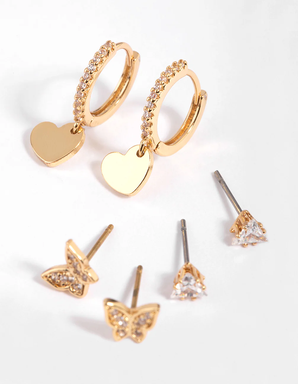 Gold Plated Brass Butterfly & Heart Earring Stack 6-Pack - Image 4