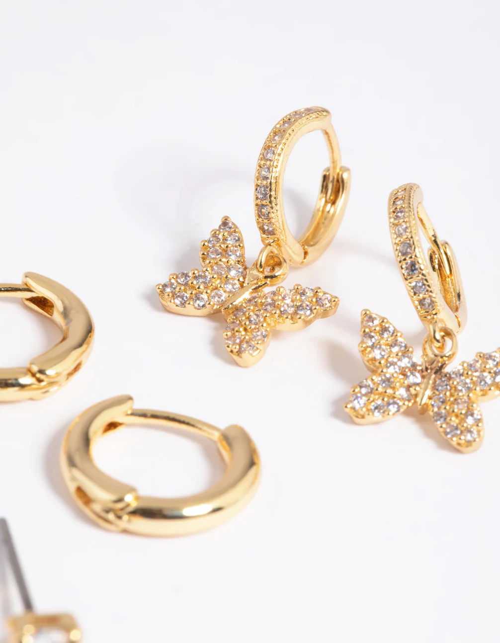 Gold Plated Brass Cubic Zirconia Butterfly Earring Stack 6-Pack - Image 3