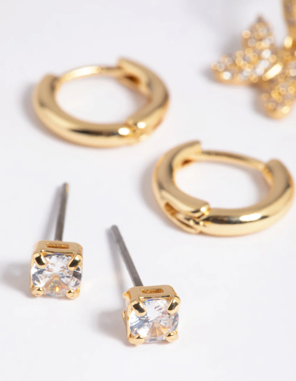 Gold Plated Brass Cubic Zirconia Butterfly Earring Stack 6-Pack - Image 4