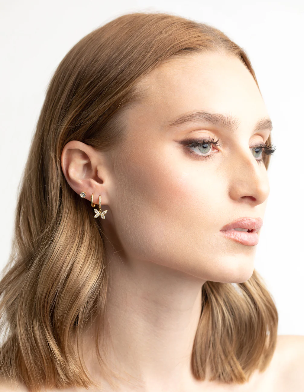 Gold Plated Brass Cubic Zirconia Butterfly Earring Stack 6-Pack - Image 5