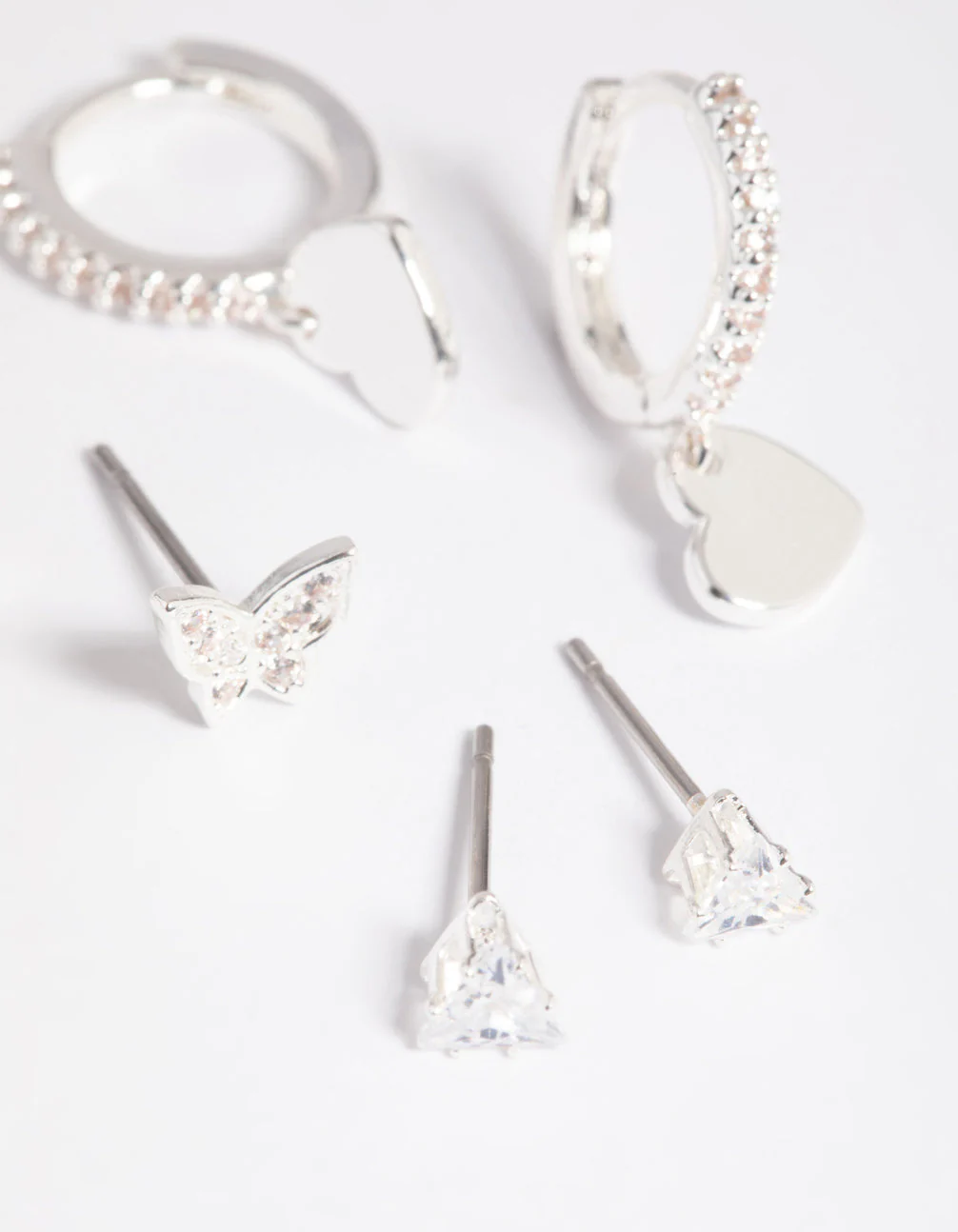 Silver Plated Brass Butterfly & Heart Earring Stack 6-Pack - Image 5