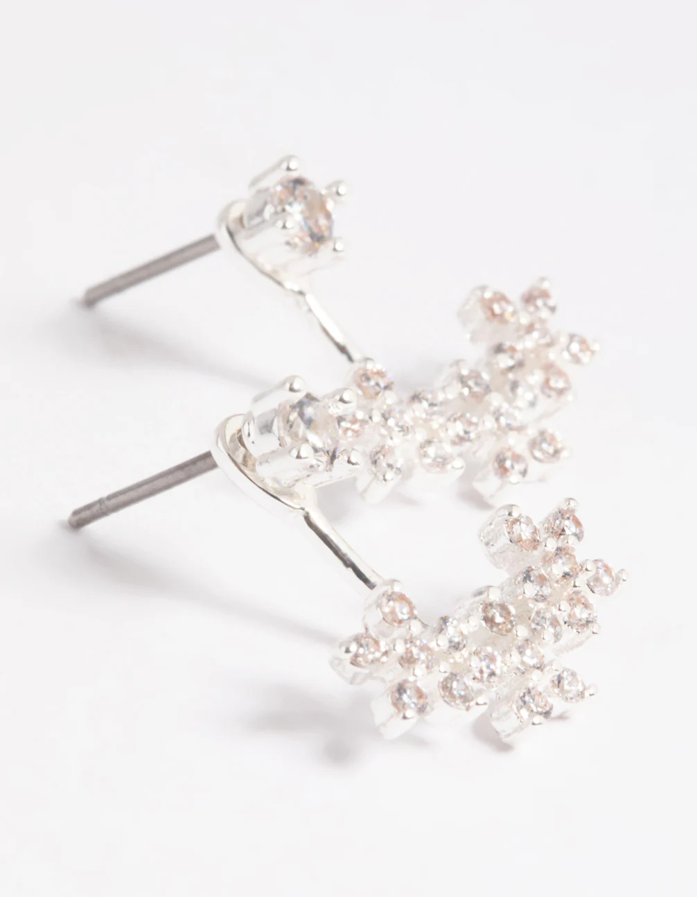 Silver Plated Cubic Zirconia Flower Sandwich Earrings - Image 2