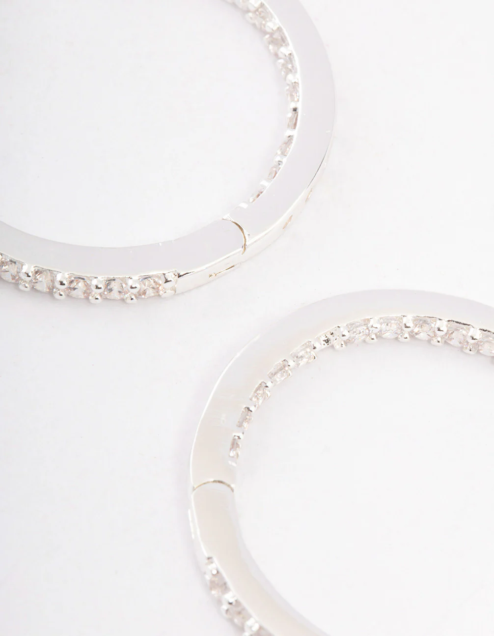 Silver Plated Brass  Cubic Zirconia Pave Huggie Hoop Earrings - Image 3
