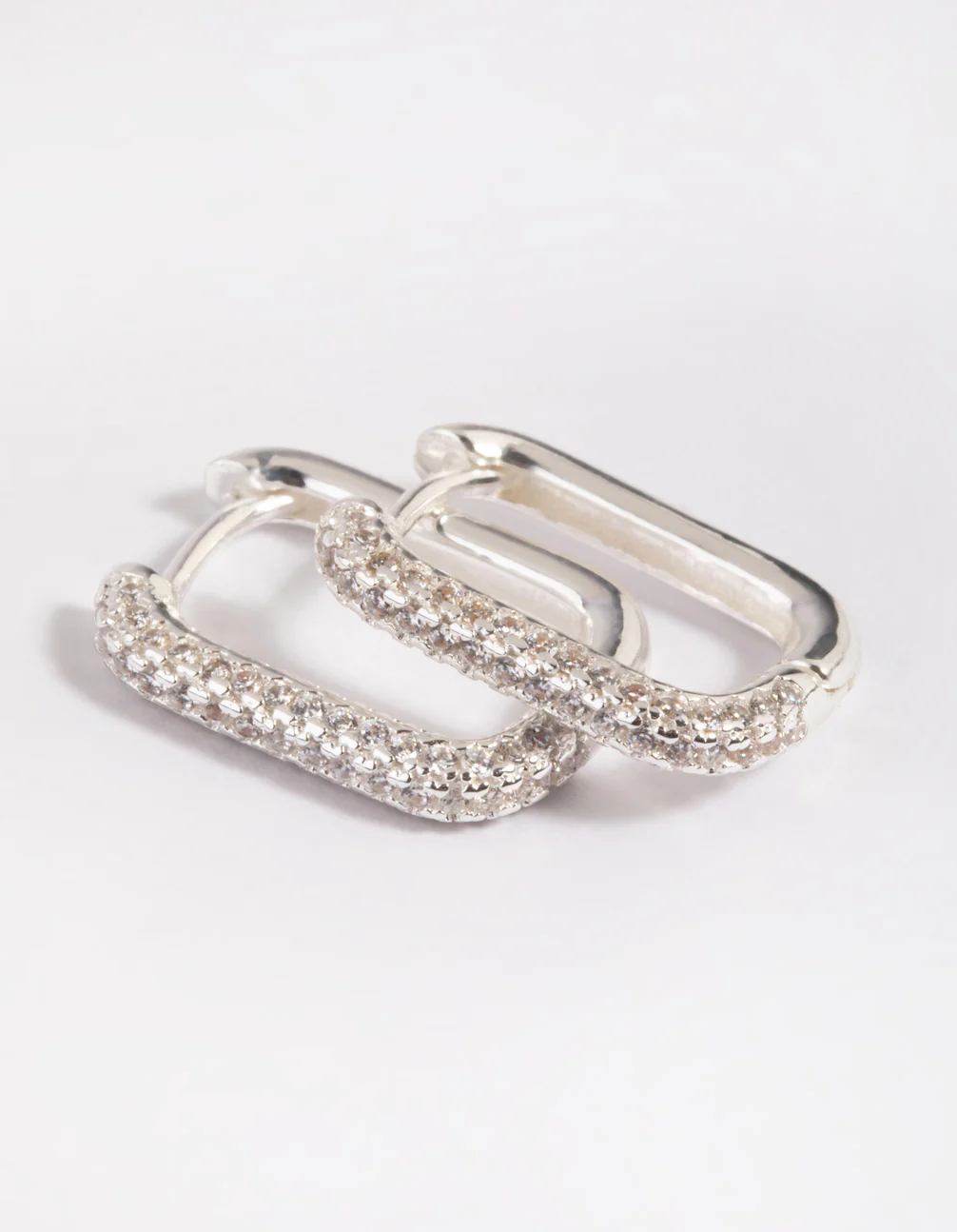 Silver Plated Brass  Cubic Zirconia Rectangular Hoop Earrings - Image 3