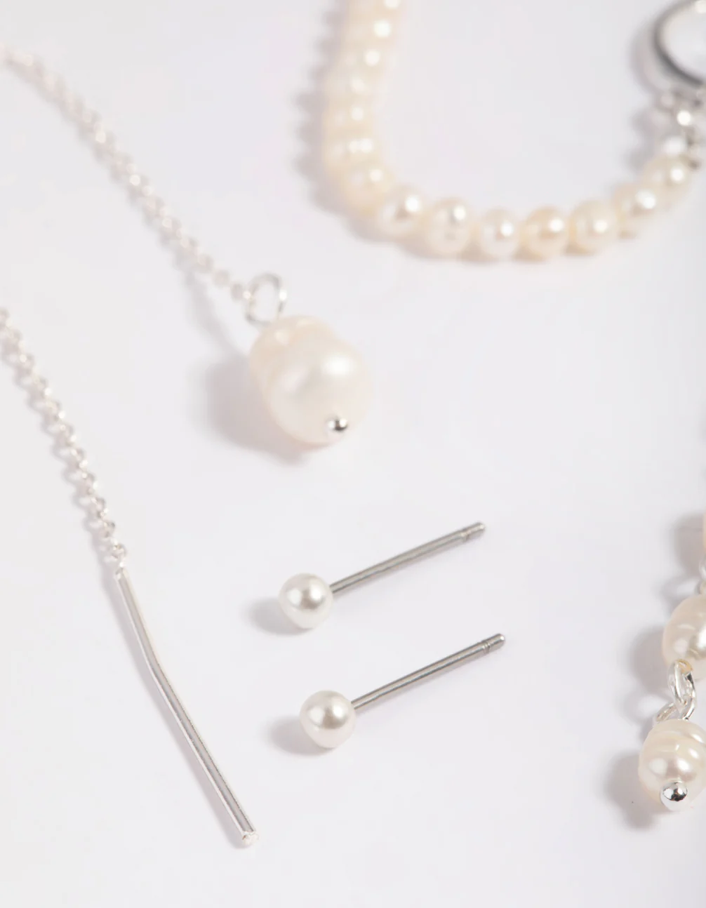 SIlver Plated Pearl Chain Earring Stack 6-Pack - Image 3