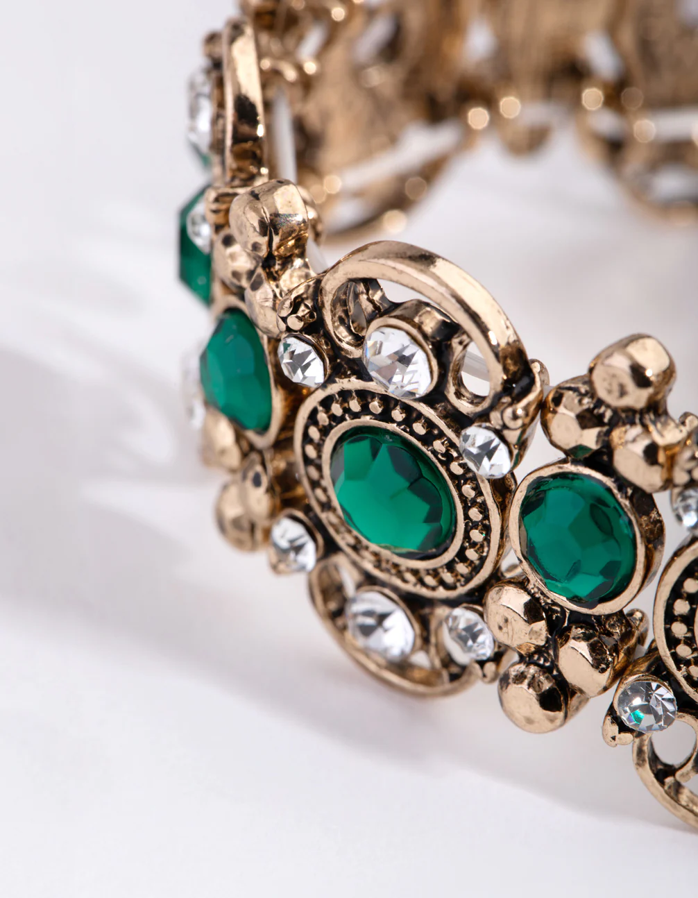 Antique Gold Filigree Stone Stretch Bracelet - Image 3