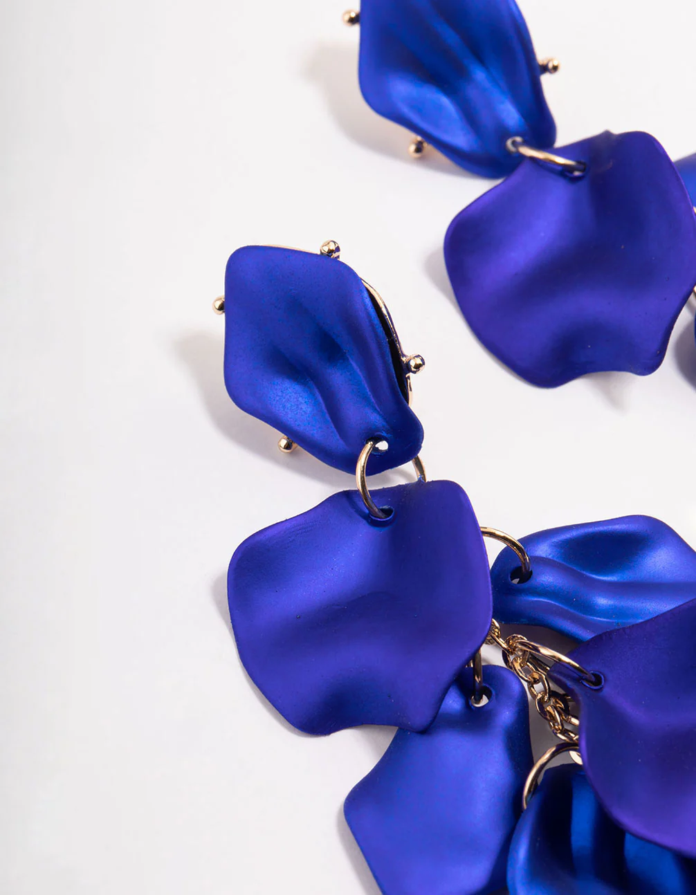 Blue Coated Petal Drop Earrings - Image 2