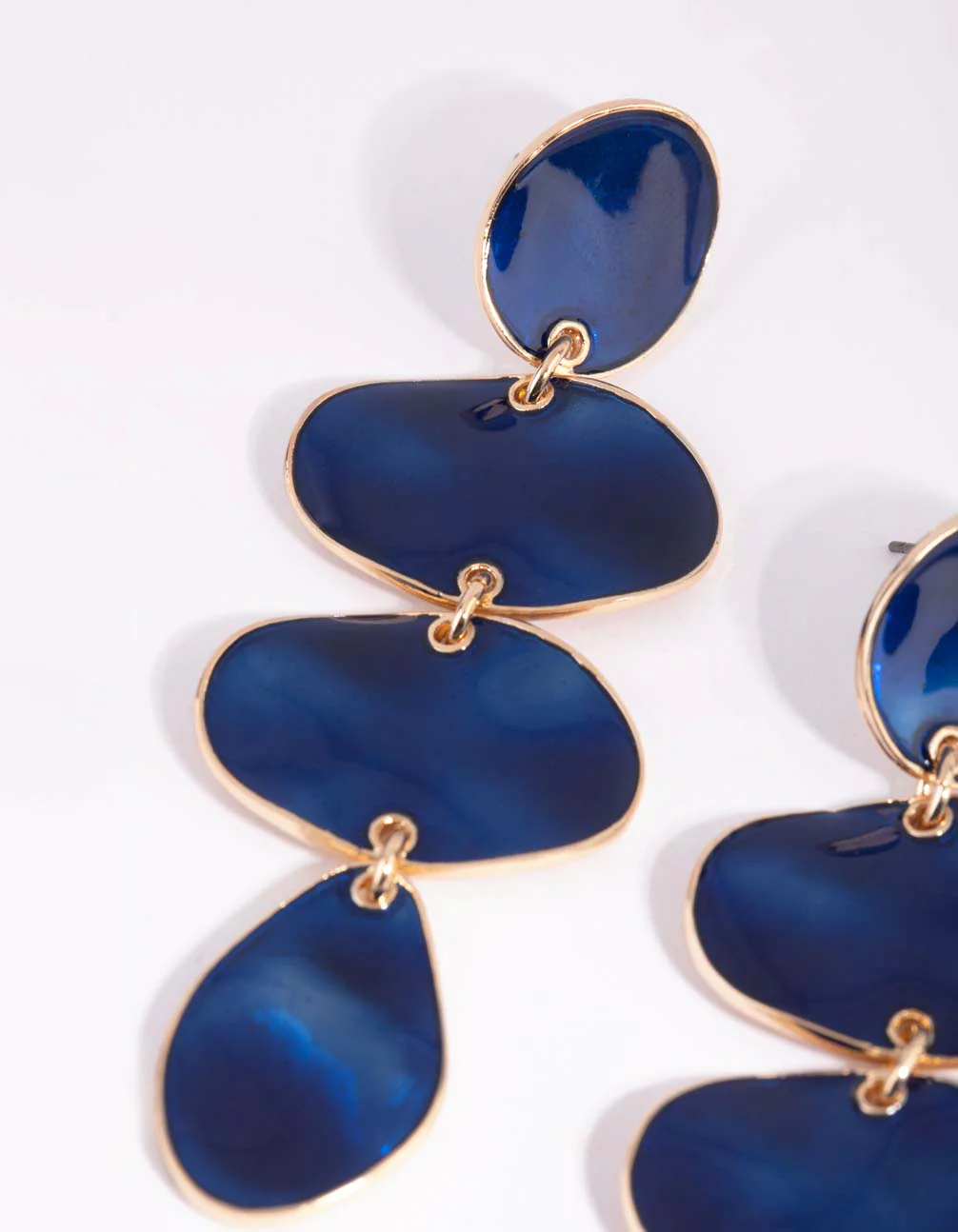 Navy Flat Disc Drop Earrings - Image 2