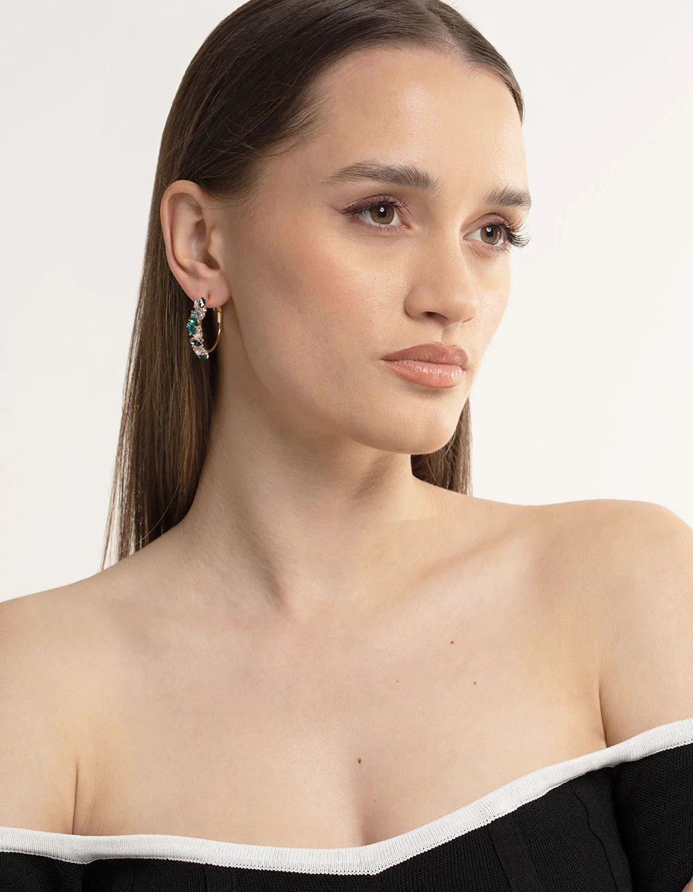 Gold Mini Cluster Diamante Hoop Earrings - Image 2