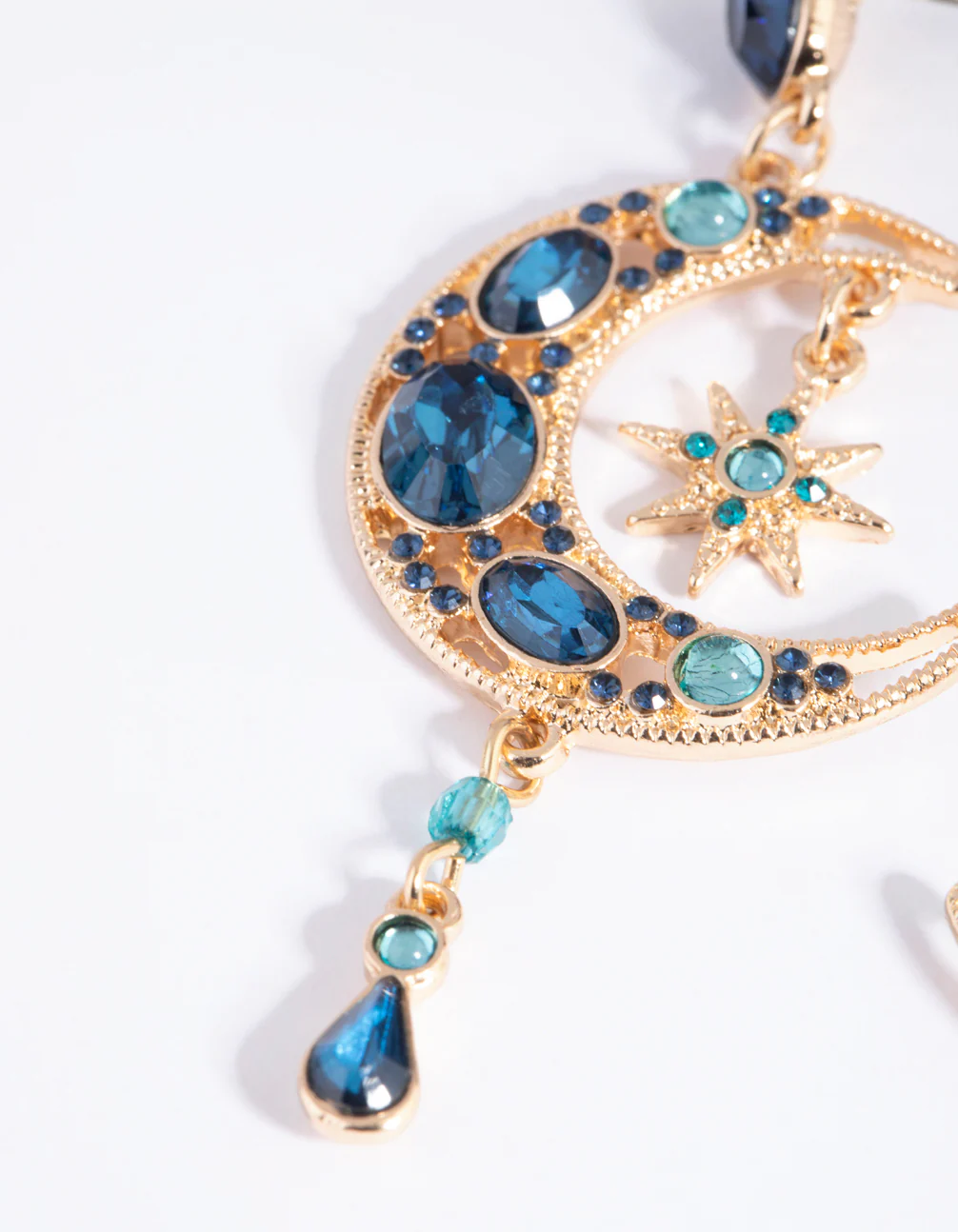Navy Moon Drop Earrings - Image 4