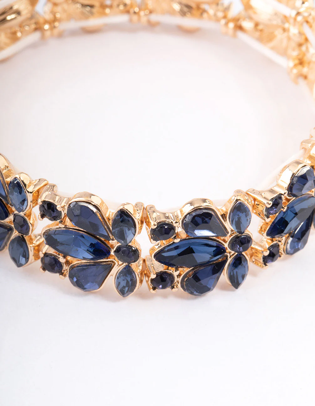 Gold Mixed Diamante Tear Drop Blue Stone Bracelet - Image 2