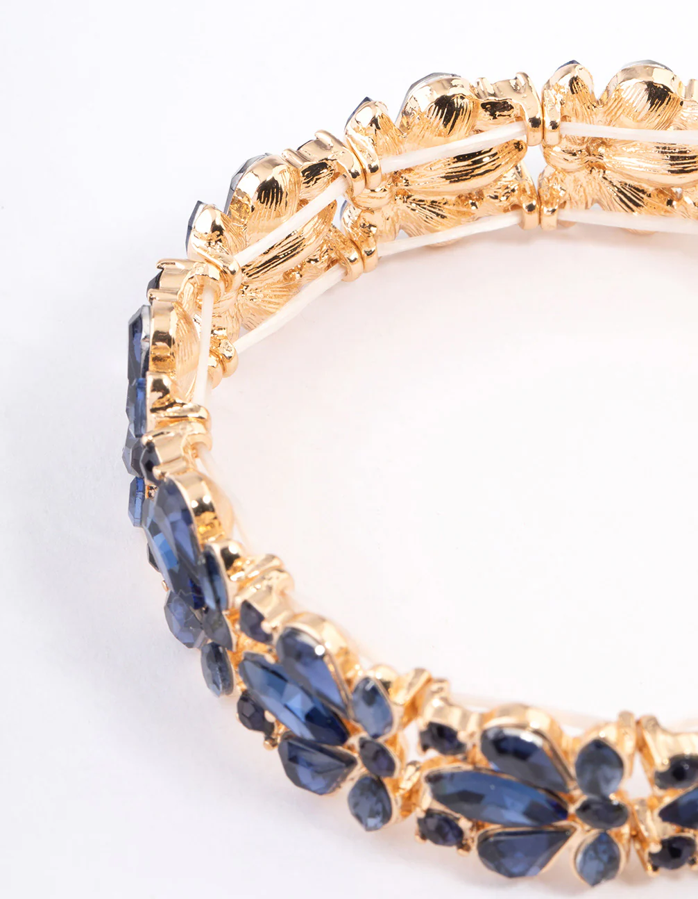 Gold Mixed Diamante Tear Drop Blue Stone Bracelet - Image 3