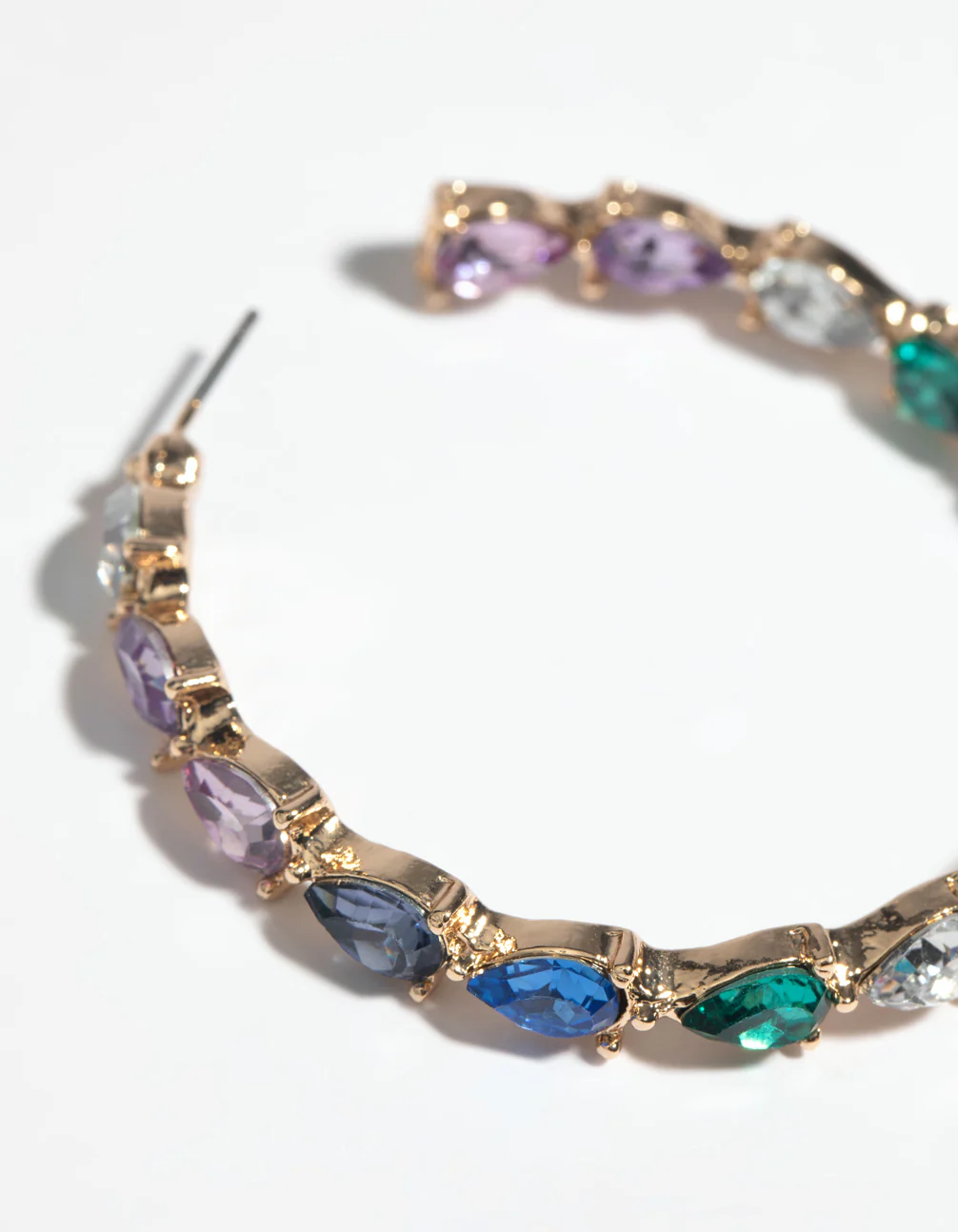 Gold Pear Stone Hoop Earrings - Image 3