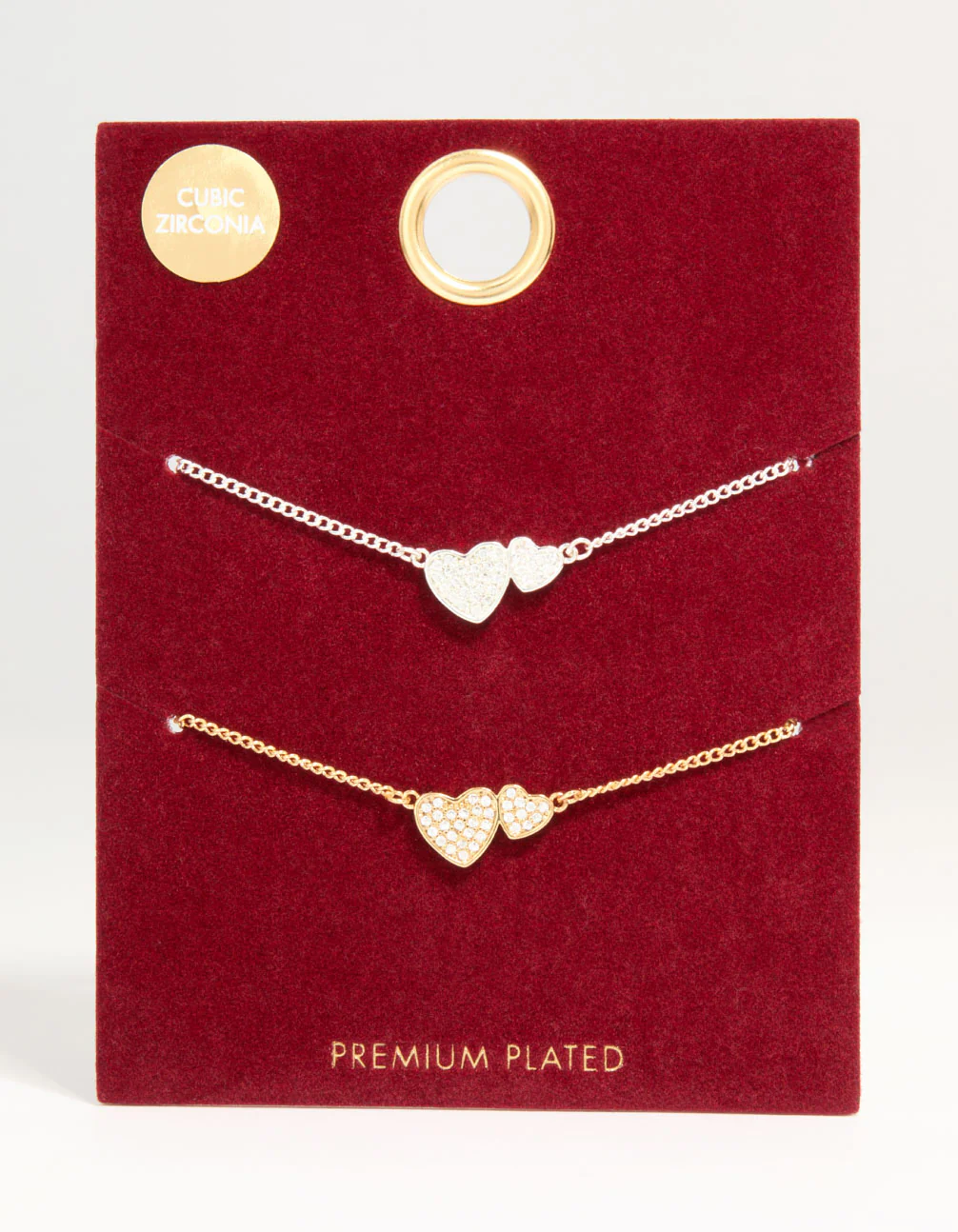 Mixed Metal Cubic Zirconia Linked Hearts Toggle Bracelets 2-Pack - Image 3