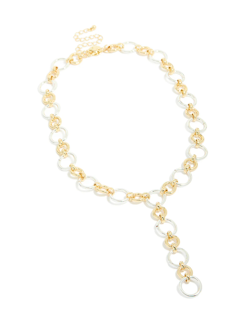 Mixed Metal Plated Circle Link Y-Necklace - Image 3