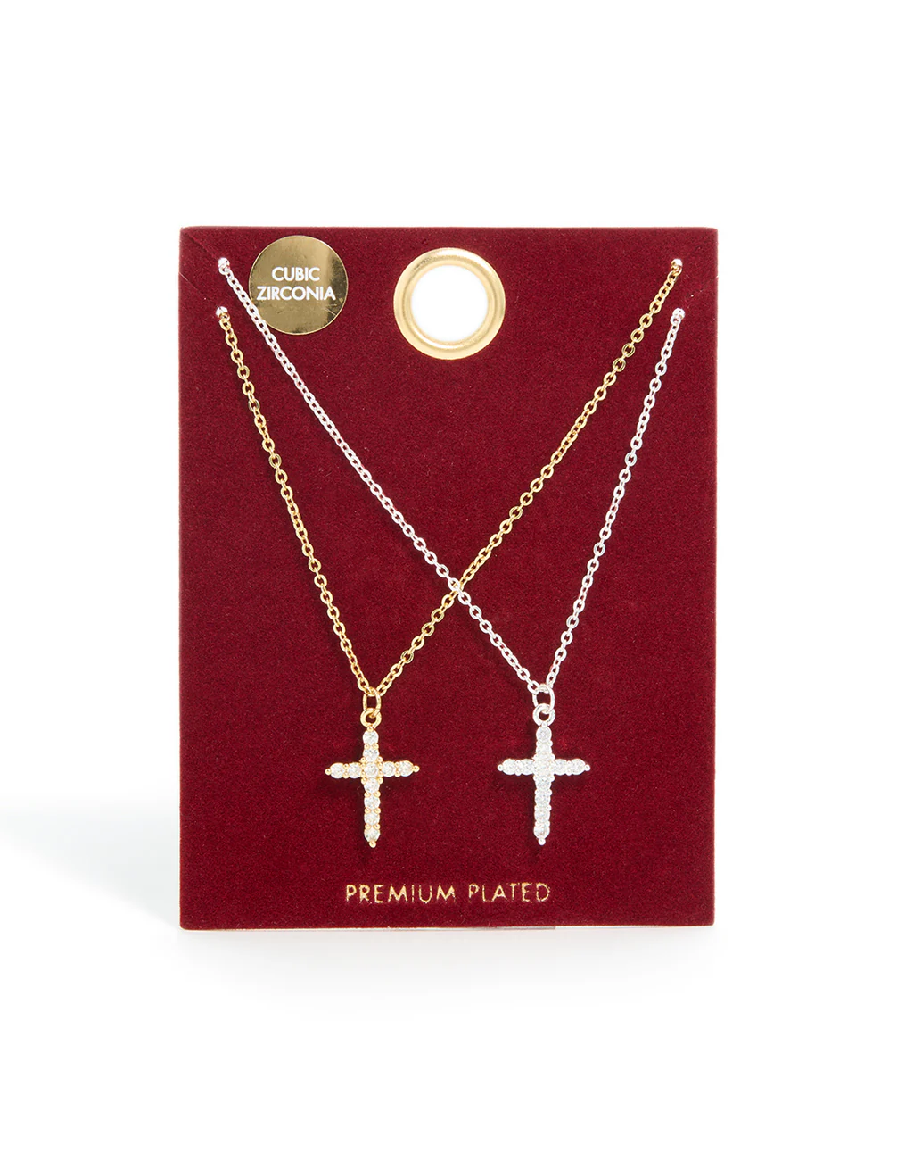 Mixed Metal Plated Cross Cubic Zirconia Pendant Necklaces 2-Pack - Image 3