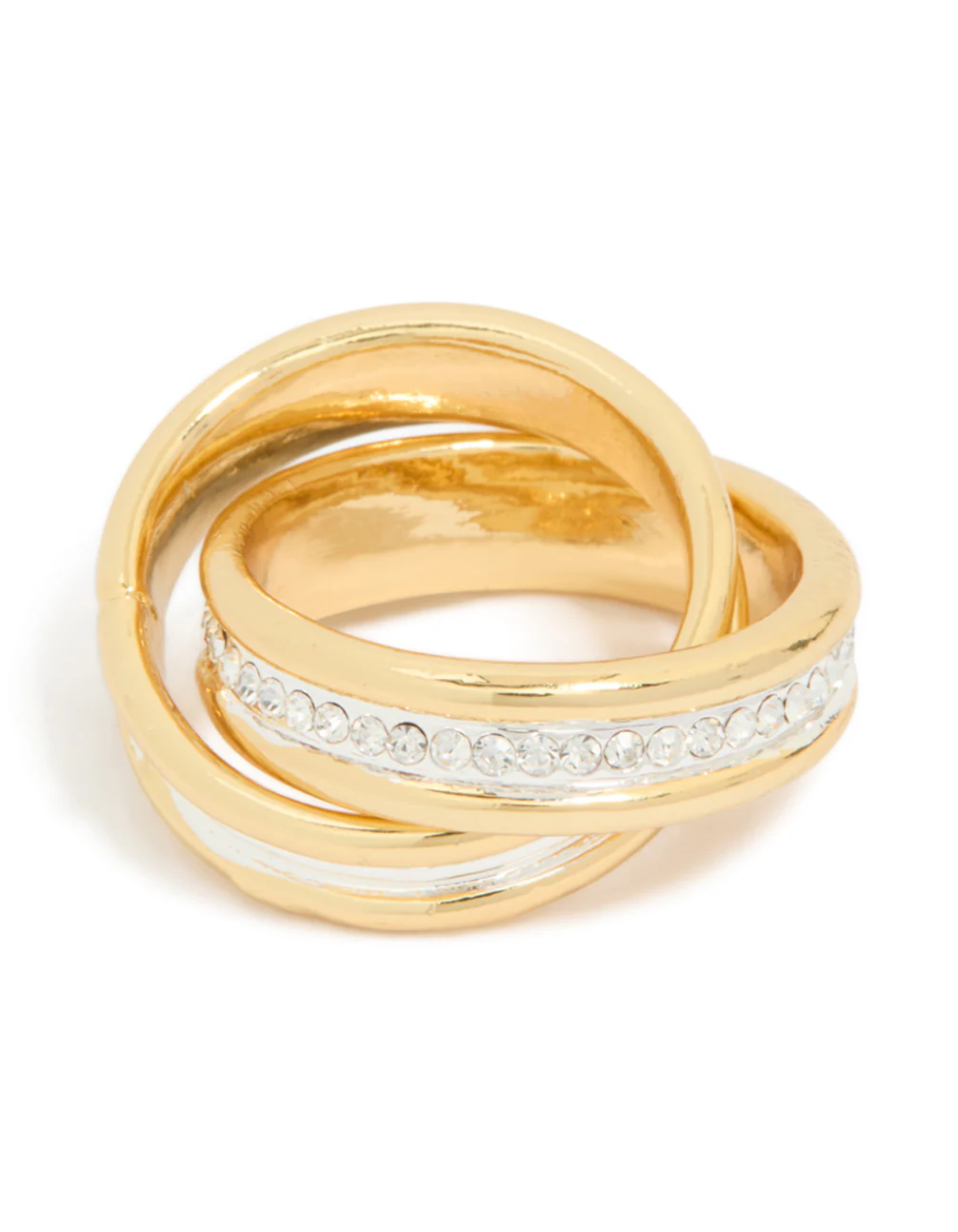 Mixed Metal Plated Diamante Layered Link Ring - Image 2