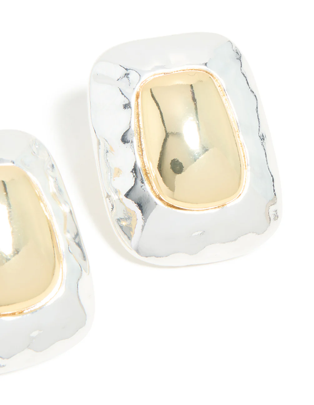Mixed Metal Plated Large Rectangle Molten Earrings - Image 5