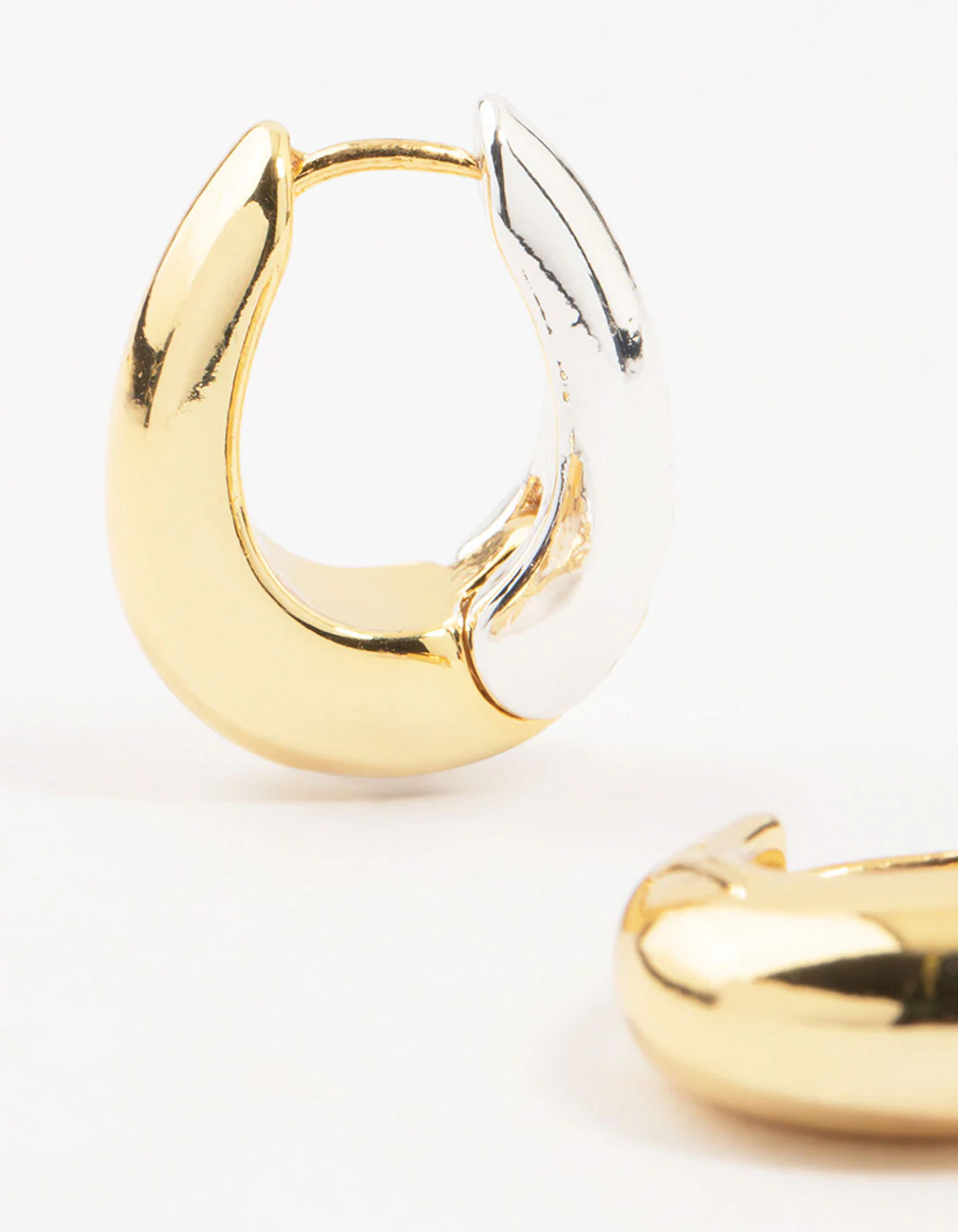 Mixed Metals Chunky Oval Hoop Earrings - Image 2