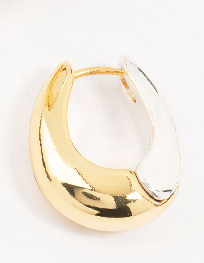 Mixed Metals Chunky Oval Hoop Earrings - Image 3