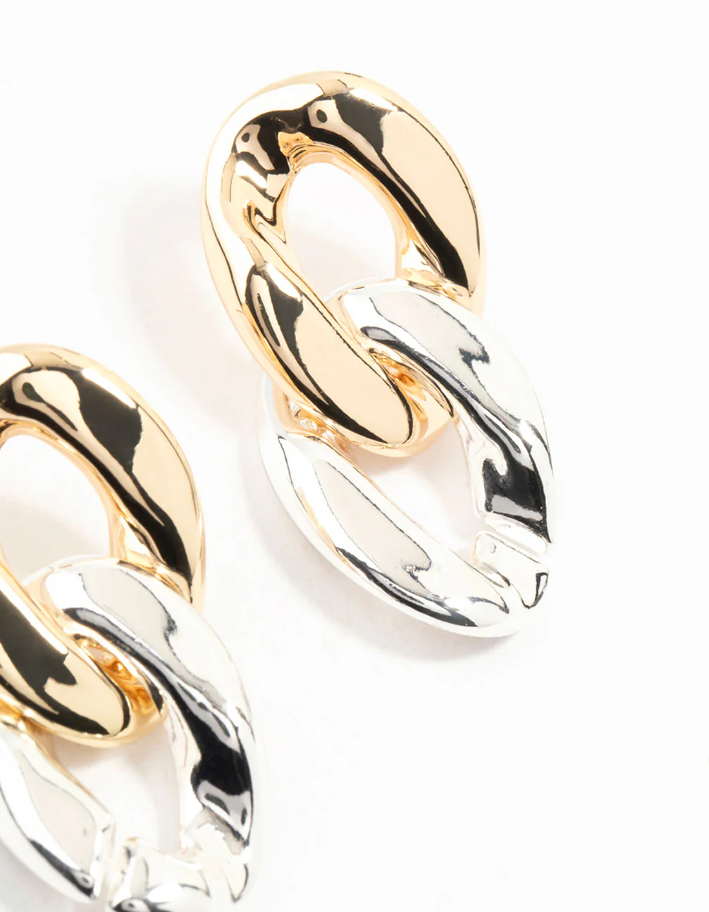 Mixed Metals Gold & Silver Double Link Chain Drop Earrings - Image 3